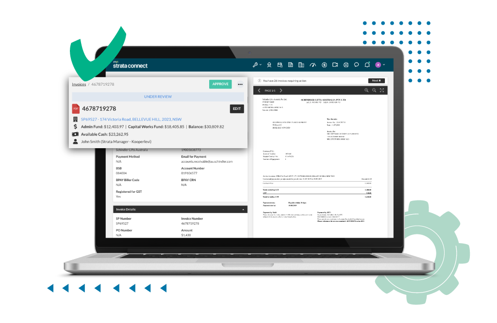 strata management software quote and invoice approval screen