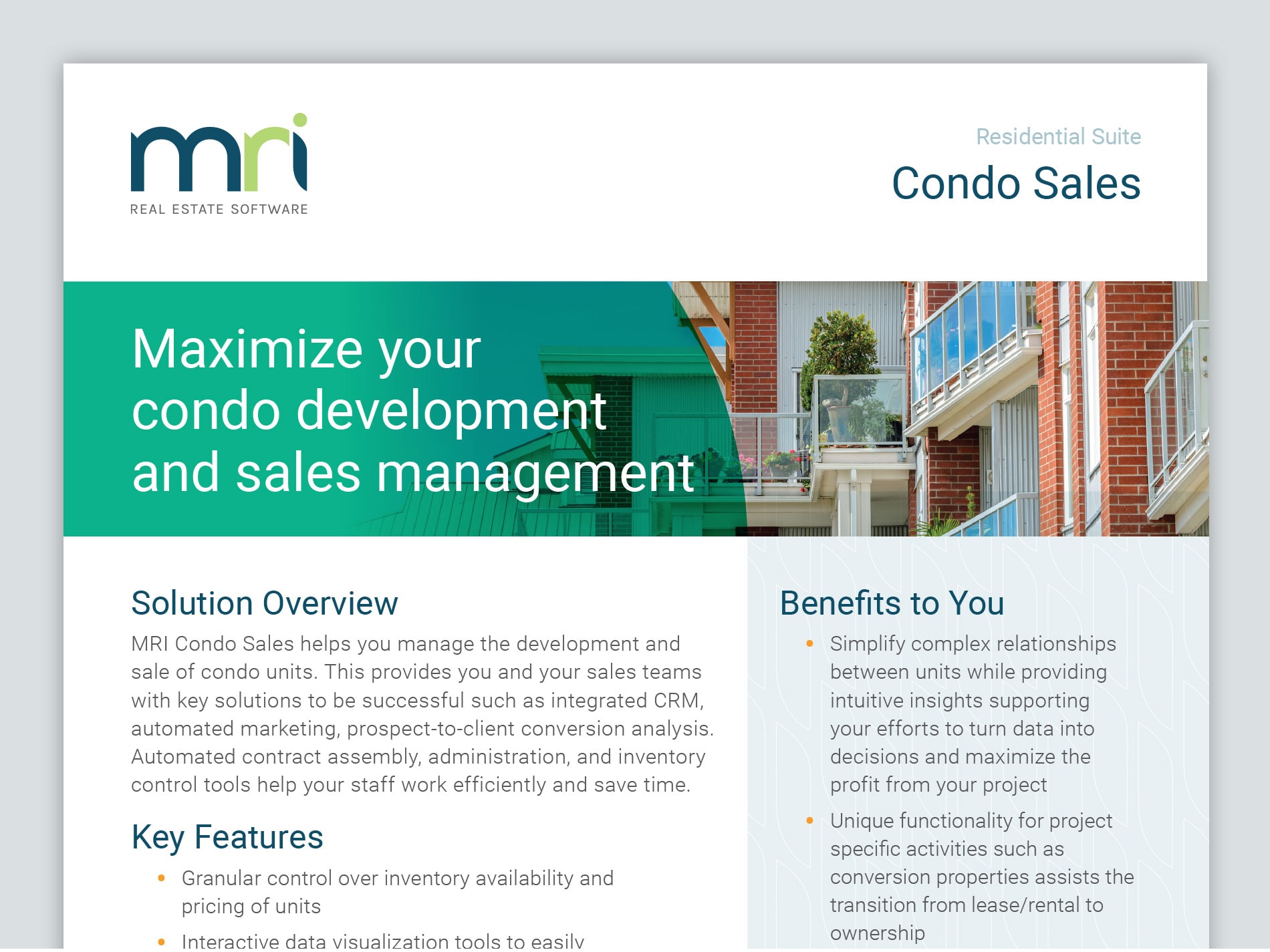 Condo Sales MRI Software CA